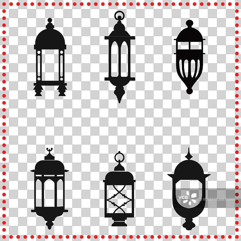 文化和装饰用的华丽灯笼剪影套装图片素材