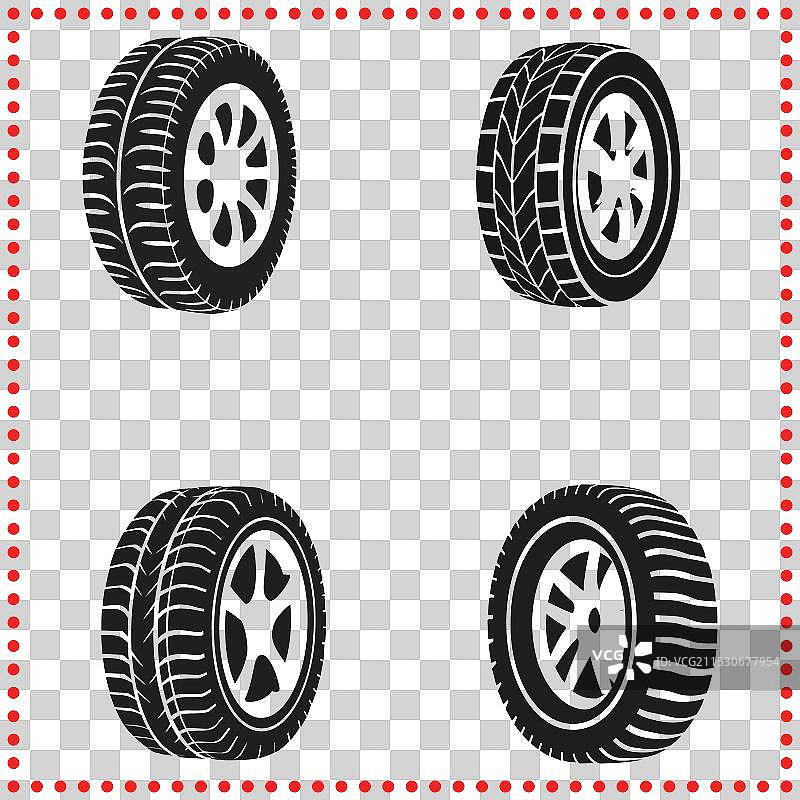 汽车和轮胎的极简轮廓图片素材