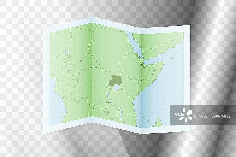 折叠的乌干达地图纸上有乌干达地图图片素材