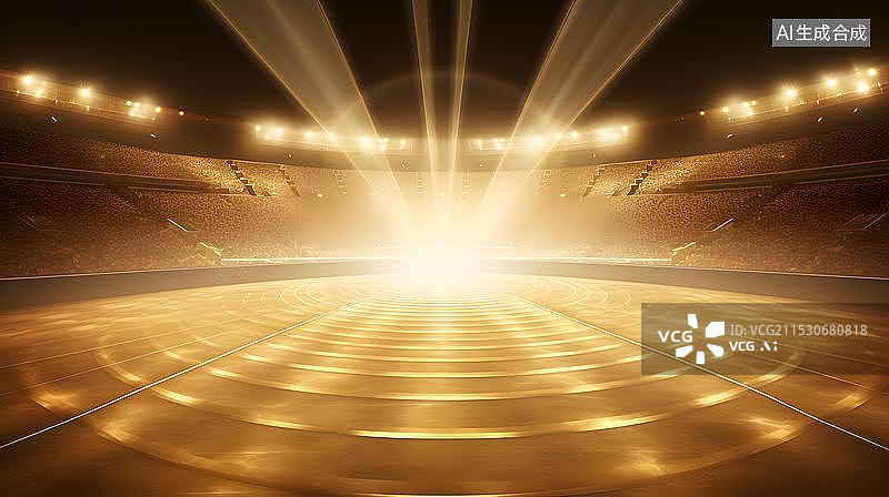 【AI数字艺术】金色发光体育场舞台背景图片素材