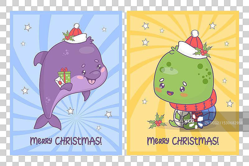 圣诞老人的礼物中的海龟和海豚图片素材