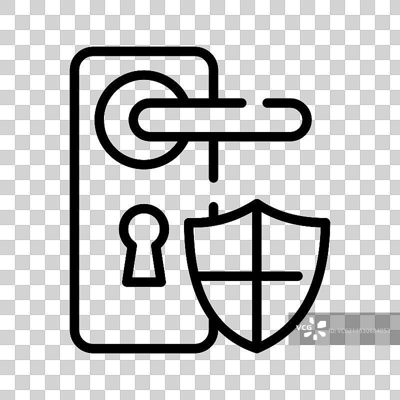 带有盾牌的门把手图标，锁住的门安全性图片素材