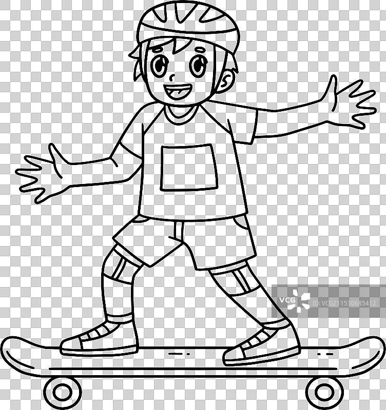 滑板男孩玩耍的孤独涂色页图片素材