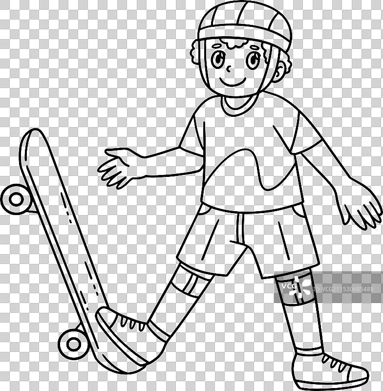 滑板男孩用脚向上施力，背景单一图片素材