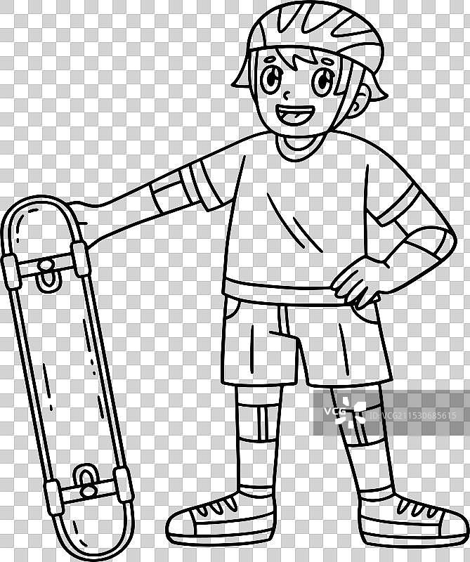 滑板男孩的涂色页图片素材