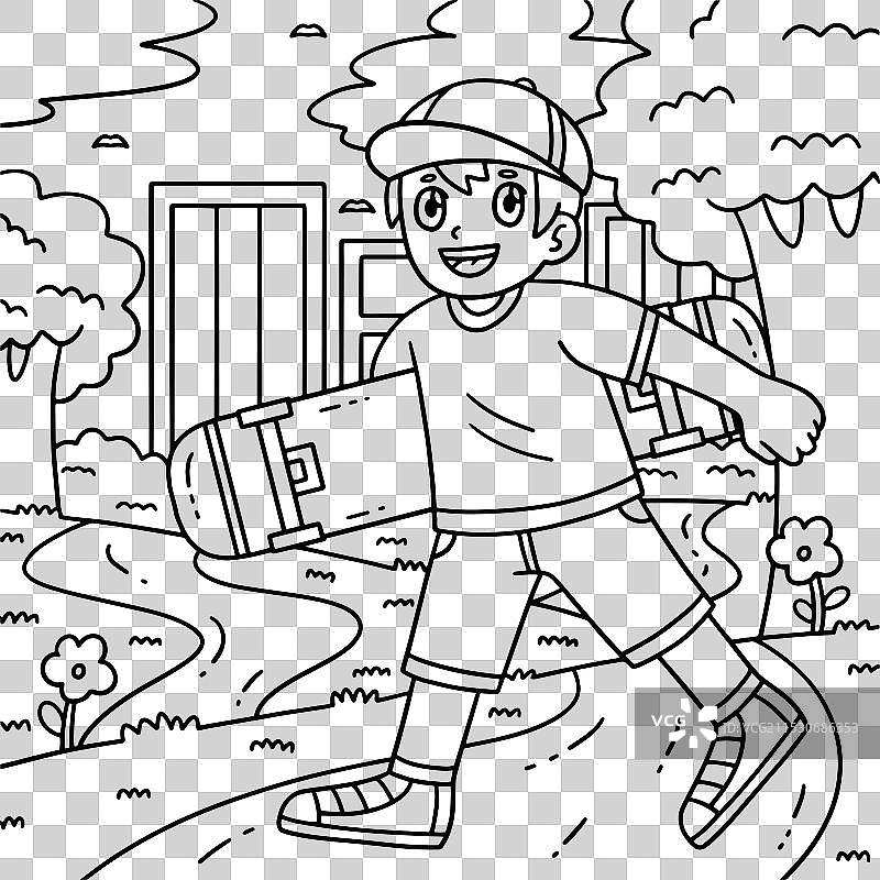 滑板男孩涂色页，适合儿童使用图片素材