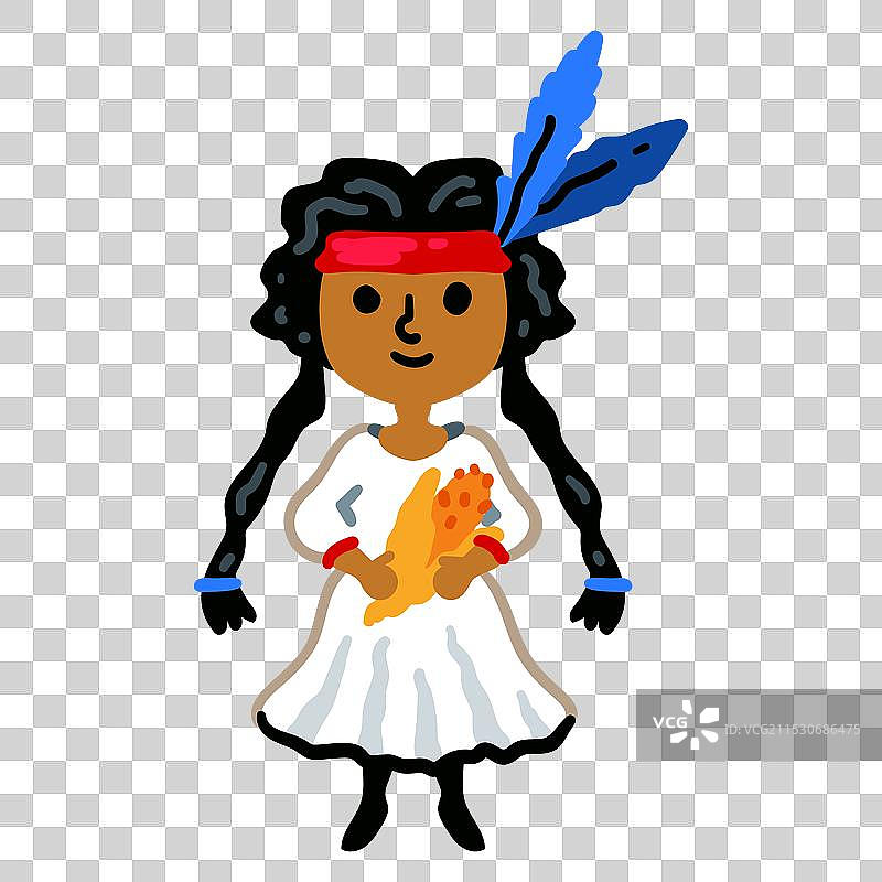 年轻的美洲印第安女孩与玉米孤立在一起图片素材