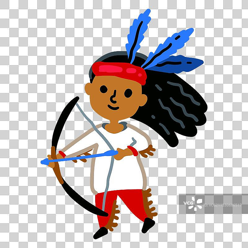 孤立的美洲印第安人手持弓箭图片素材