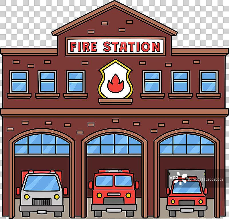消防站卡通彩色剪贴画图片素材