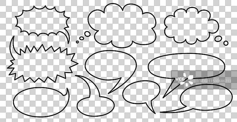 黑色线条的对话框和思考气泡手绘套装图片素材