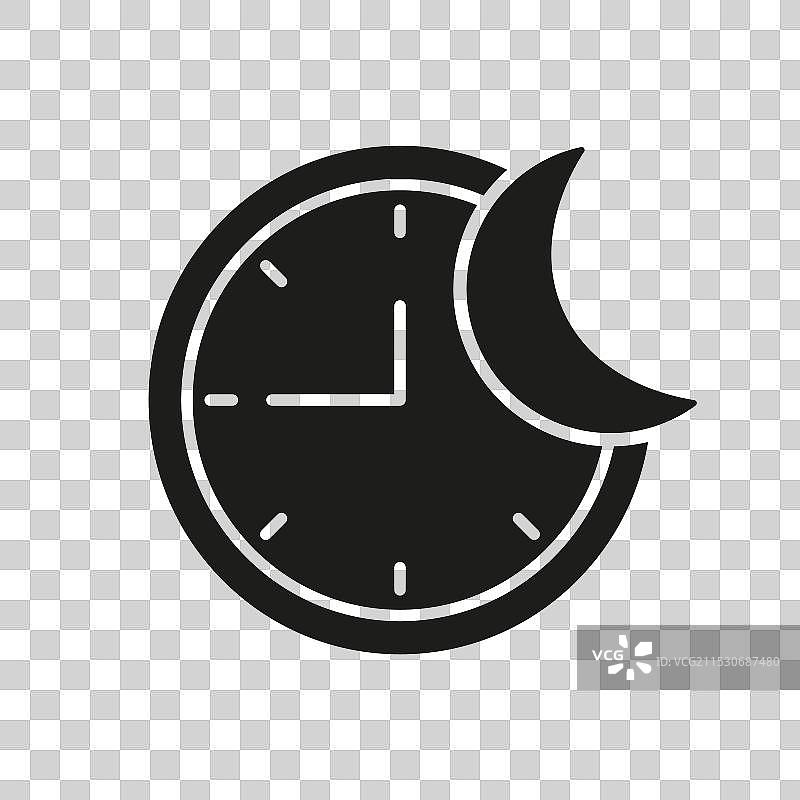 夜间剪影图标，时钟与月亮，睡眠图片素材