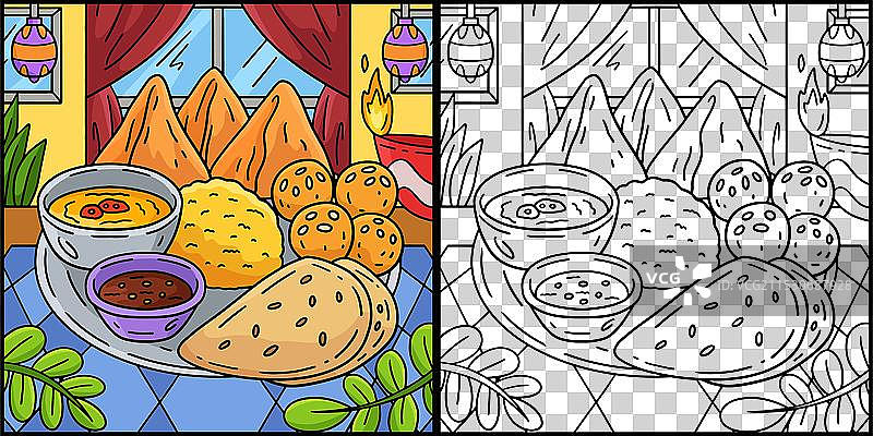 排灯节的食物在托盘上的上色图片素材