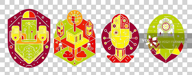 智能家居的多彩线性图标集图片素材