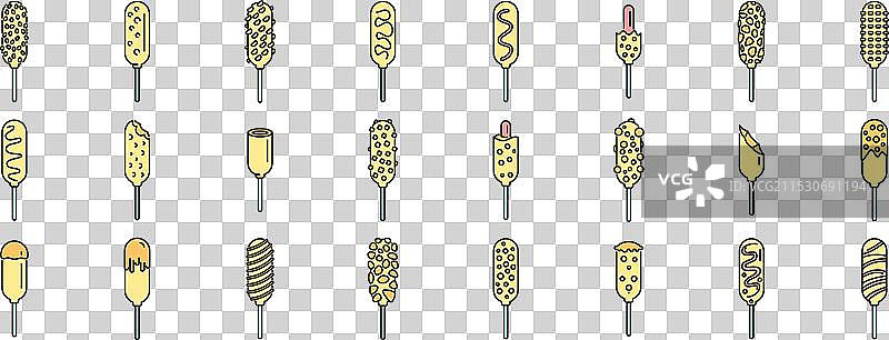 一组简单的玉米热狗图标，种类多样图片素材