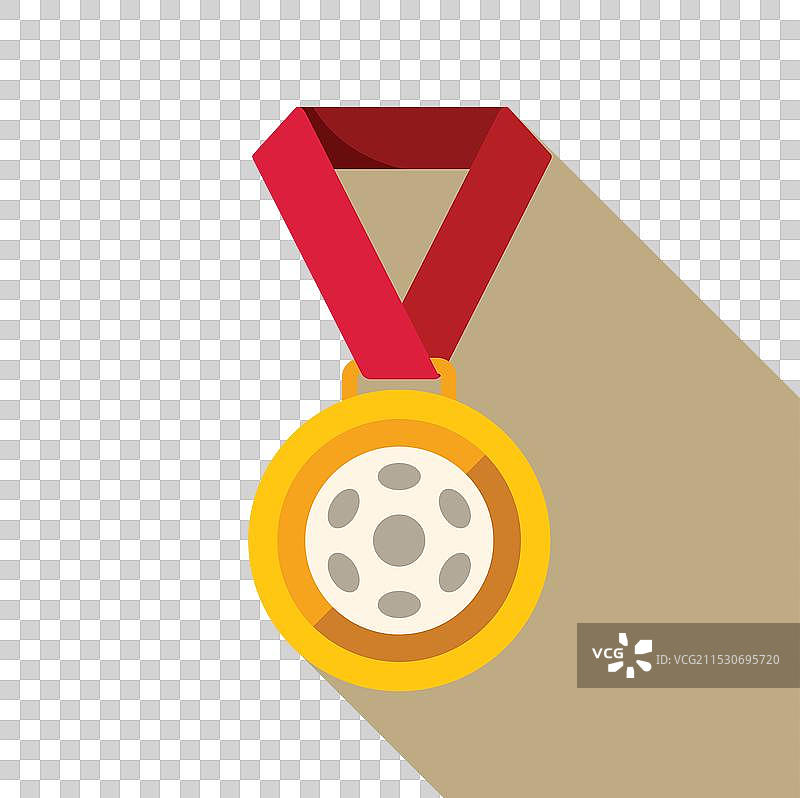 金牌挂在红色丝带上，象征第一名。图片素材