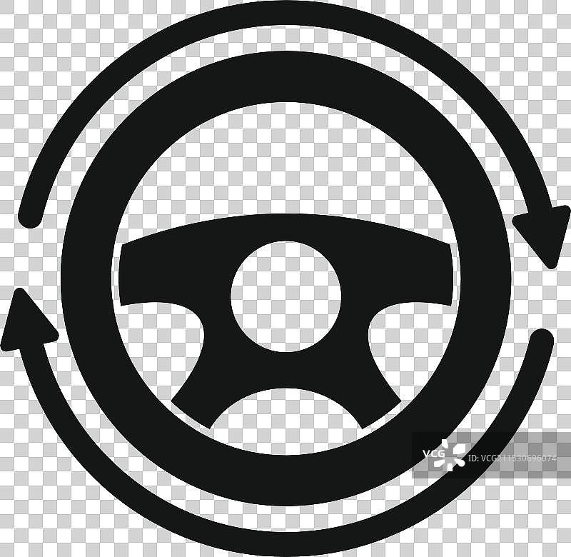 方向盘被两个圆形箭头环绕图片素材