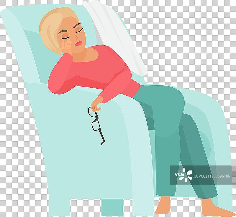 坐在扶手椅上睡觉的女医生图片素材