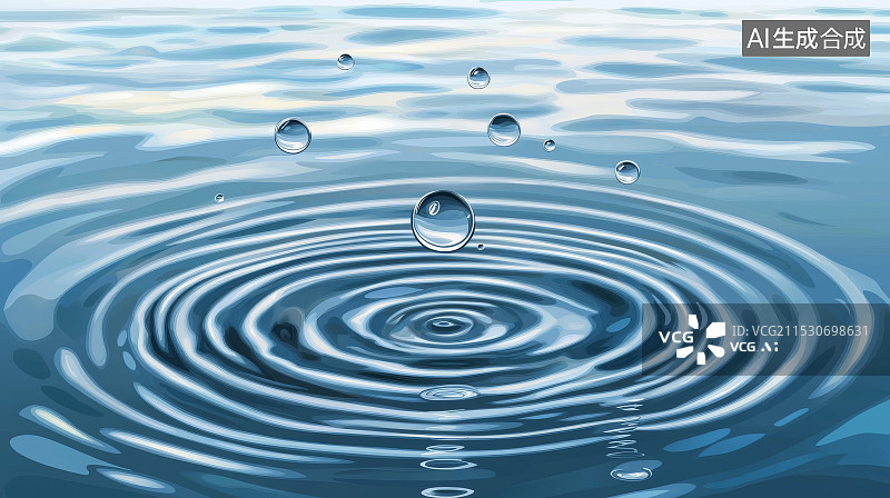 【AI数字艺术】水滴落入平静水面形成涟漪图片素材