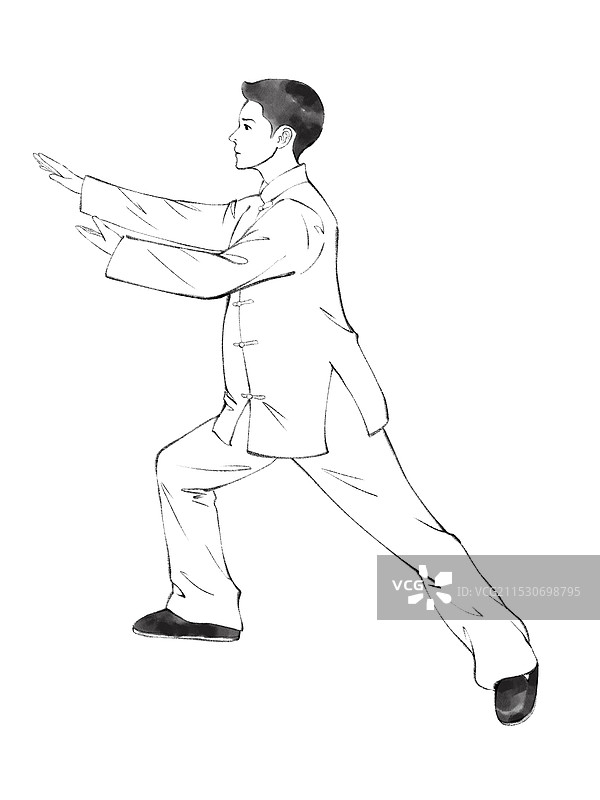 中国风太极拳系列插画，武术武林武侠传承，理疗保健中医养生健身瘦身锻炼运动休闲活动，素描白描线稿。图片素材