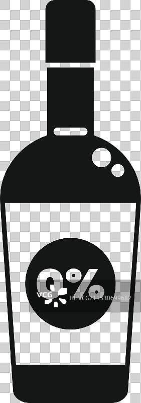 无酒精葡萄酒瓶，带有零百分比标志图片素材