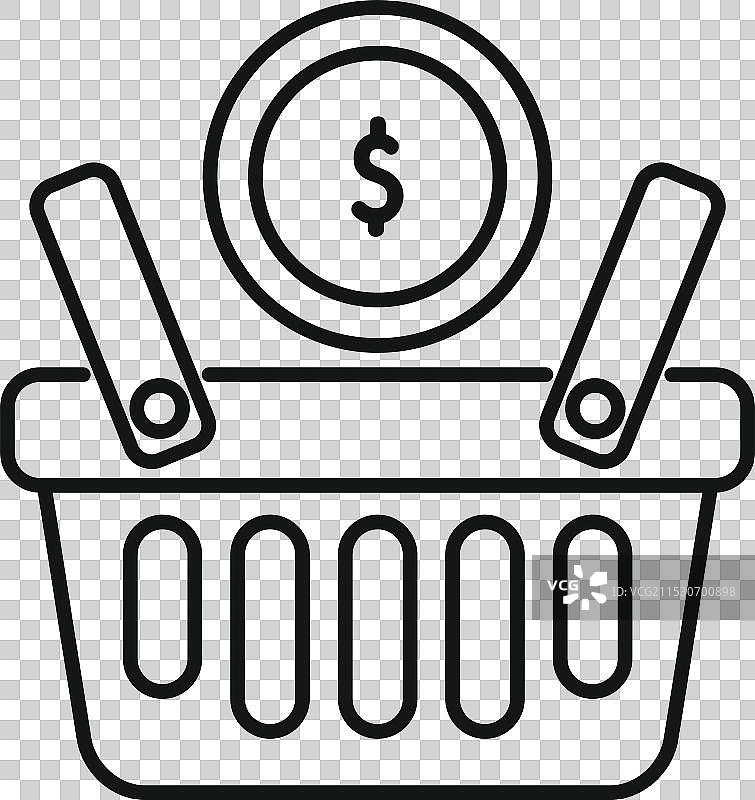 购物篮上方漂浮着一枚美元硬币图片素材