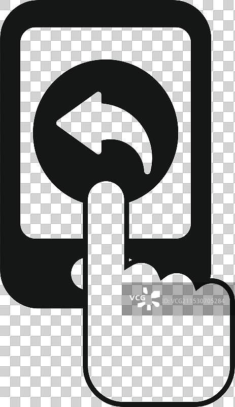 手指按压智能手机屏幕上的返回按钮图片素材