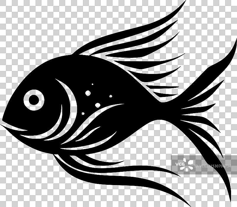 黑白孤立的天使鱼图标图片素材