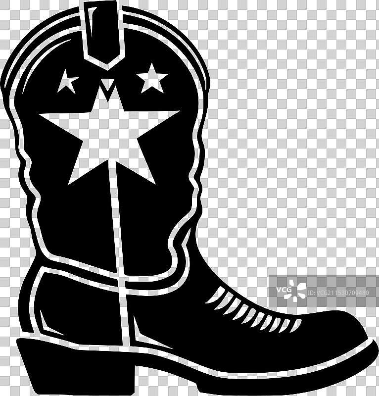 黑白色孤立的牛仔靴图标图片素材