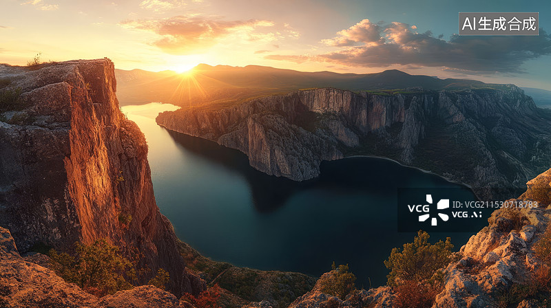 【AI数字艺术】航拍视角，荒野气息的海峡和峡谷图片素材