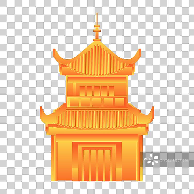 橙色 国潮 传统建筑插画图片素材