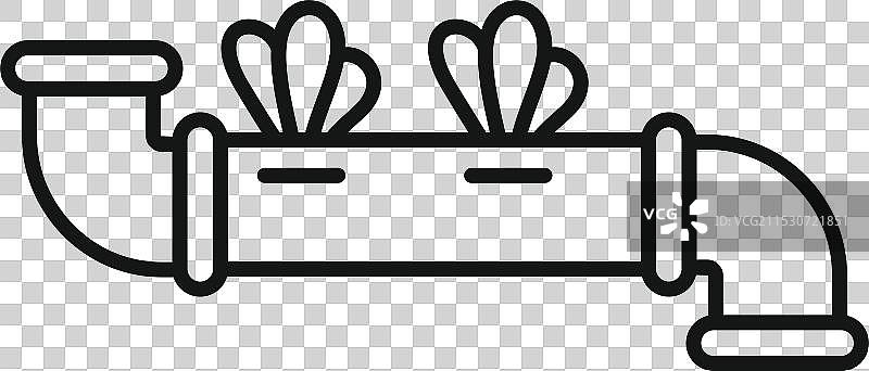 漏水的水管和冒出植物的线条图标图片素材