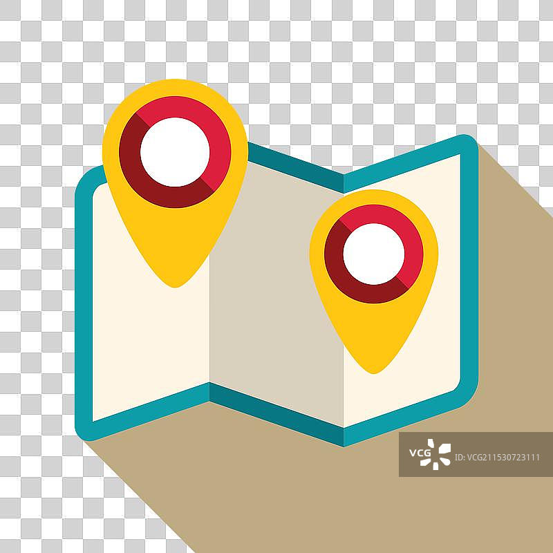 折叠的城市地图，上面标有两个位置图钉图片素材