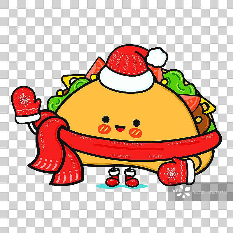 有趣的微笑快乐的圣诞塔可饼扁平图像图片素材