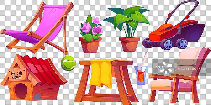 白色背景上的花园家具套装图片素材