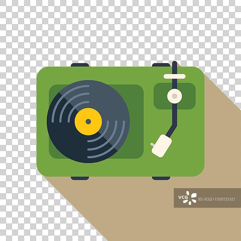 绿色的黑胶唱片播放器正在播放黑胶唱片图片素材