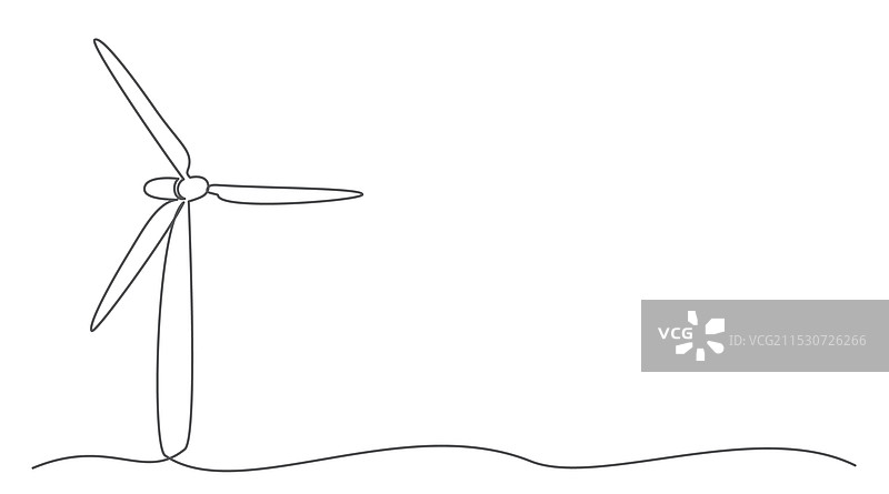 白色背景上的风力涡轮机单线条绘图图片素材
