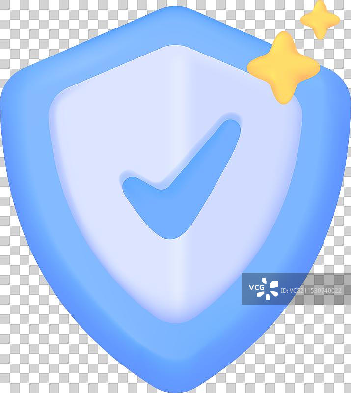 3D盾牌上的勾号，象征保护的概念图片素材