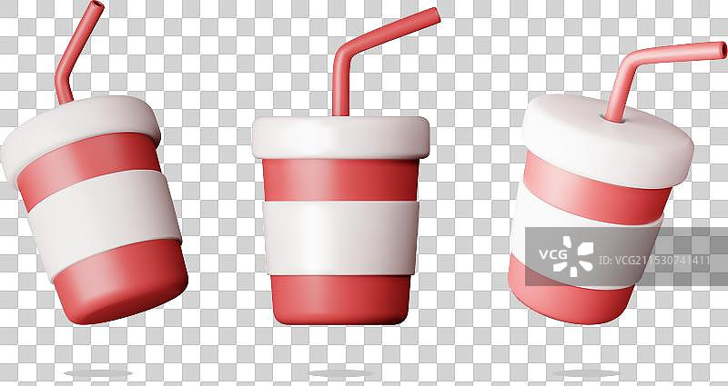 3D真实感红色一次性杯子配吸管图片素材