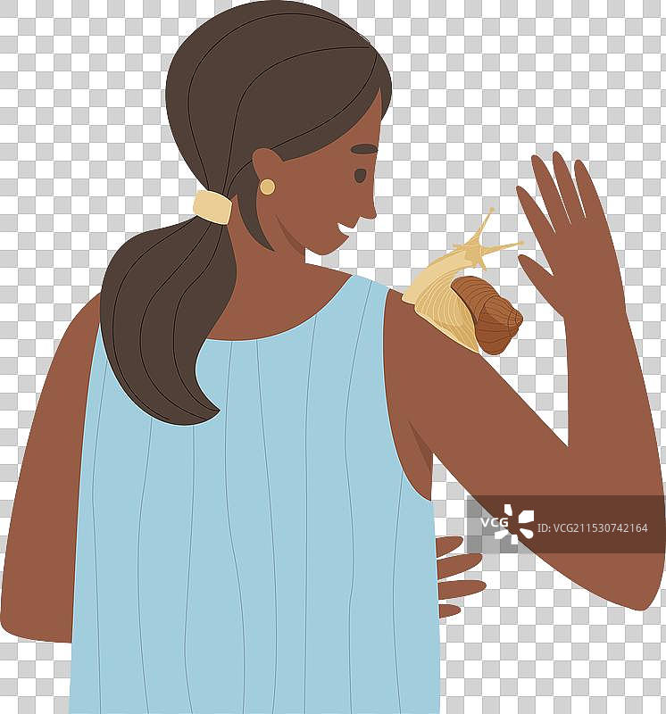 一只大蜗牛爬在肩膀上图片素材