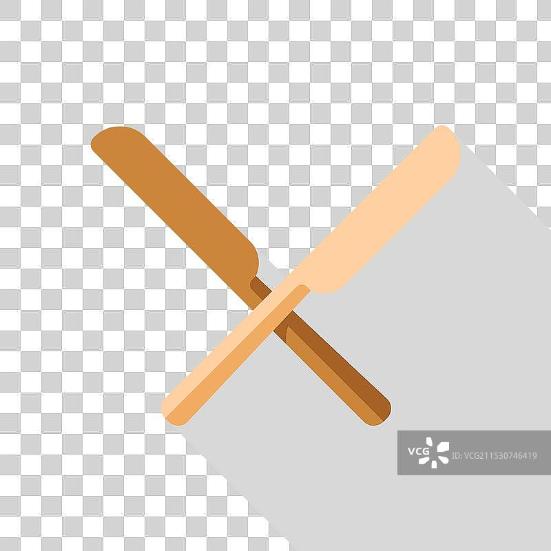 两把交叉的木制黄油刀，投下长长的阴影图片素材