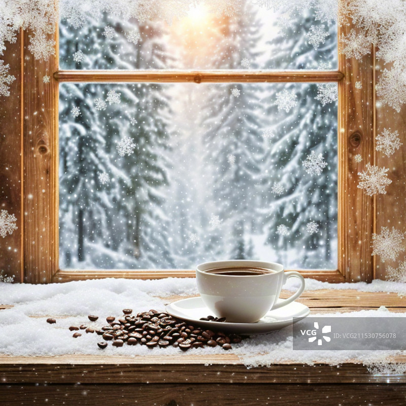 冬日雪景咖啡图片素材