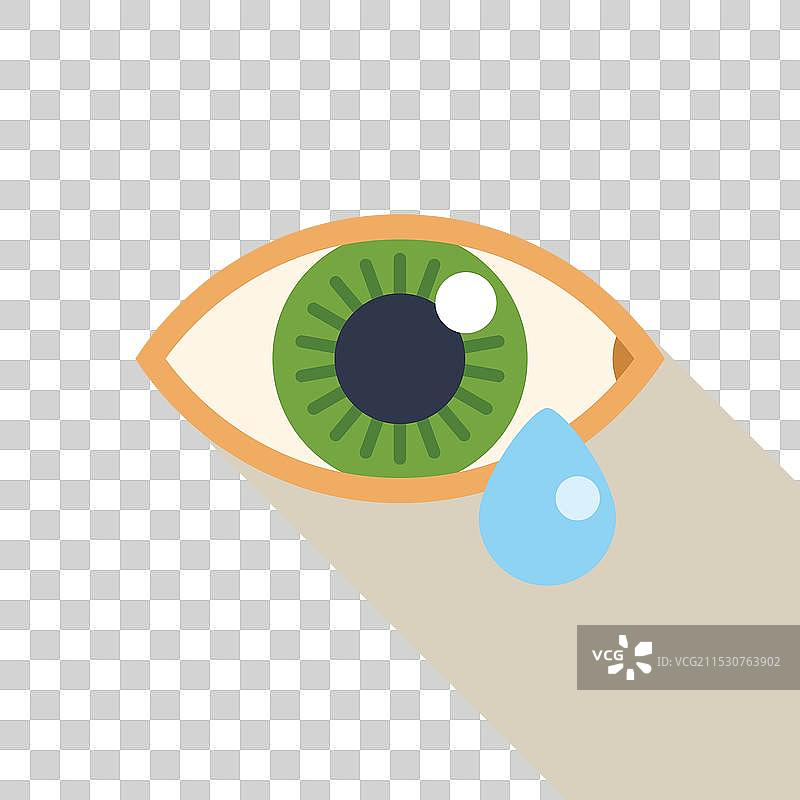 绿色眼睛流泪，泪滴扁平设计图片素材