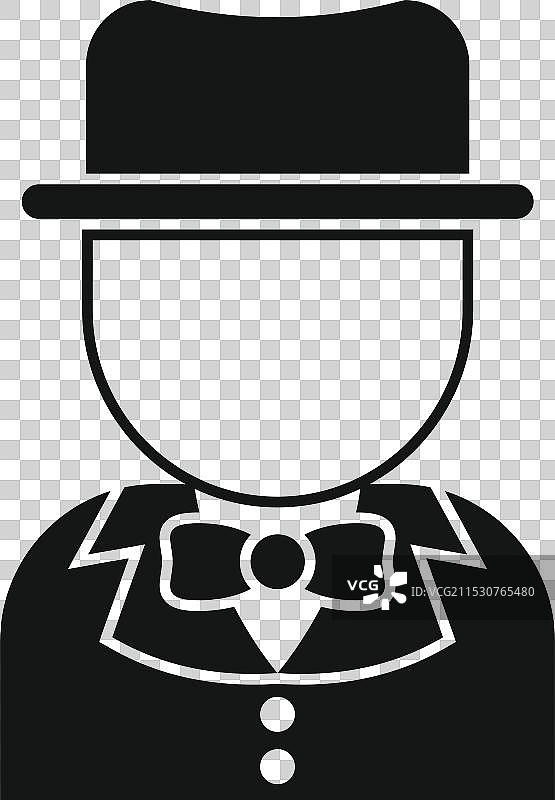 身穿西装和帽子的领牌员图标，系着蝴蝶结领结图片素材