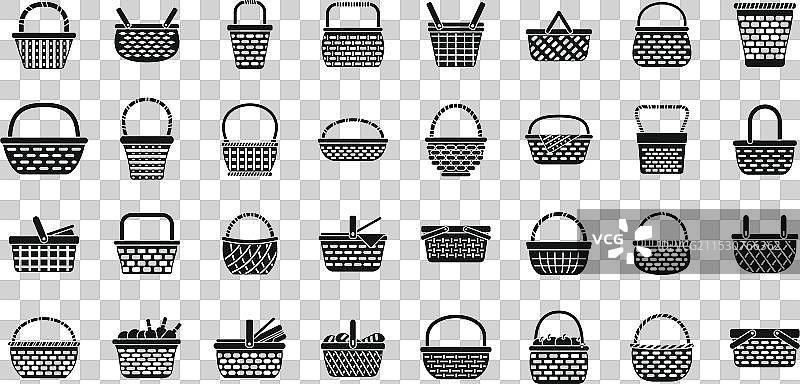 藤编篮子图标集，这个系列展示了图片素材