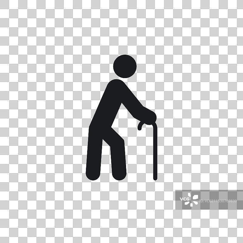 手持拐杖的人物图标，背景为白色图片素材