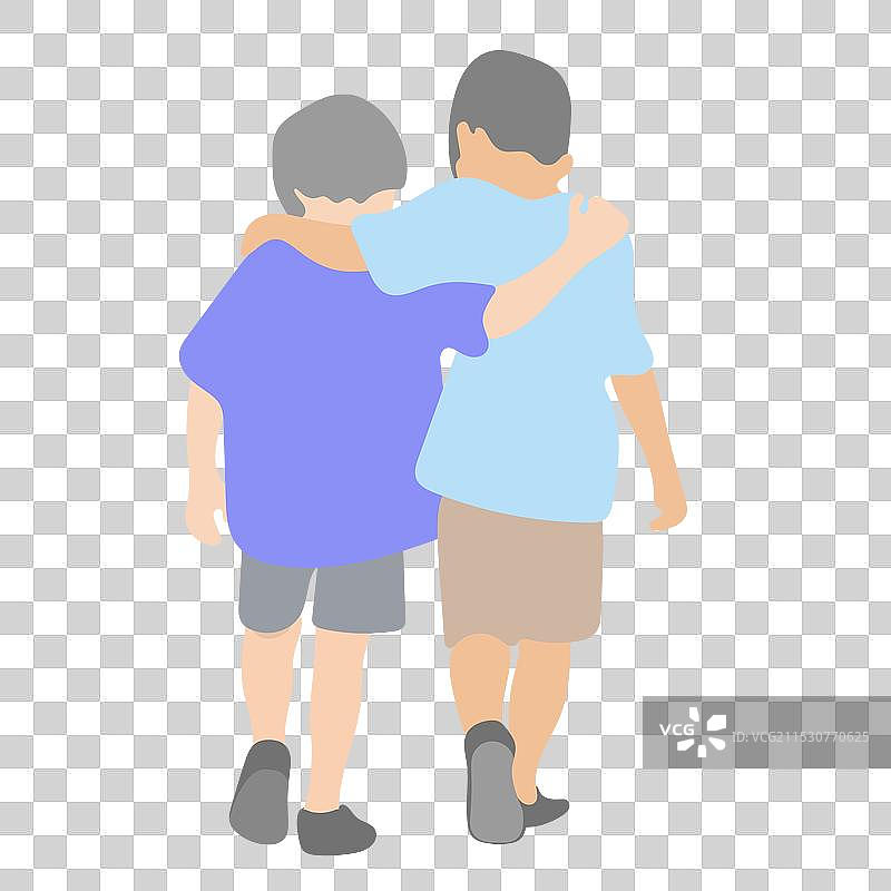 两个男孩背对背一起走路图片素材