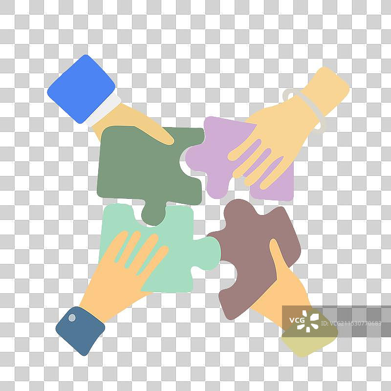 四只手握着拼图图片素材