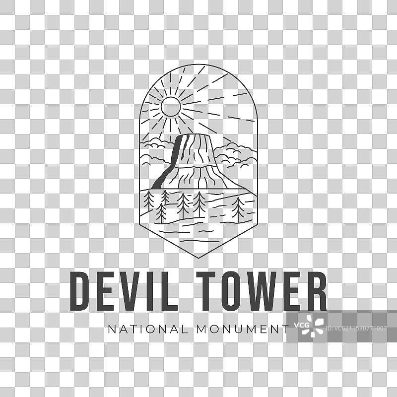 怀俄明州国家公园的魔鬼塔线条艺术图片素材