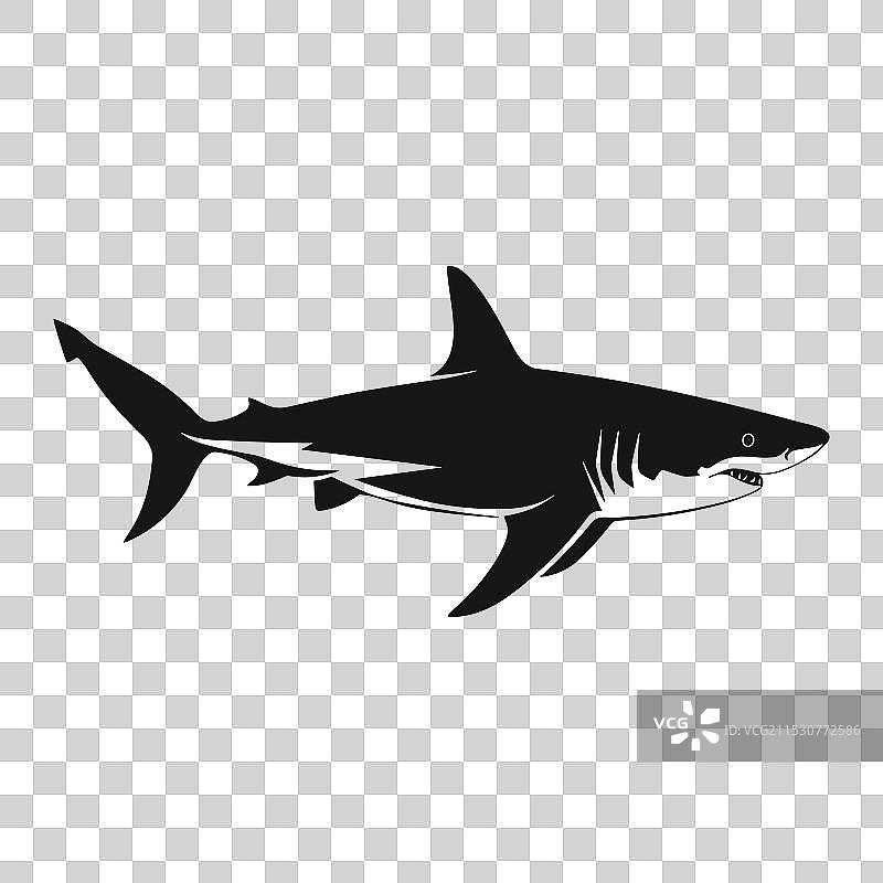 黑色鲨鱼图标，背景为白色图片素材