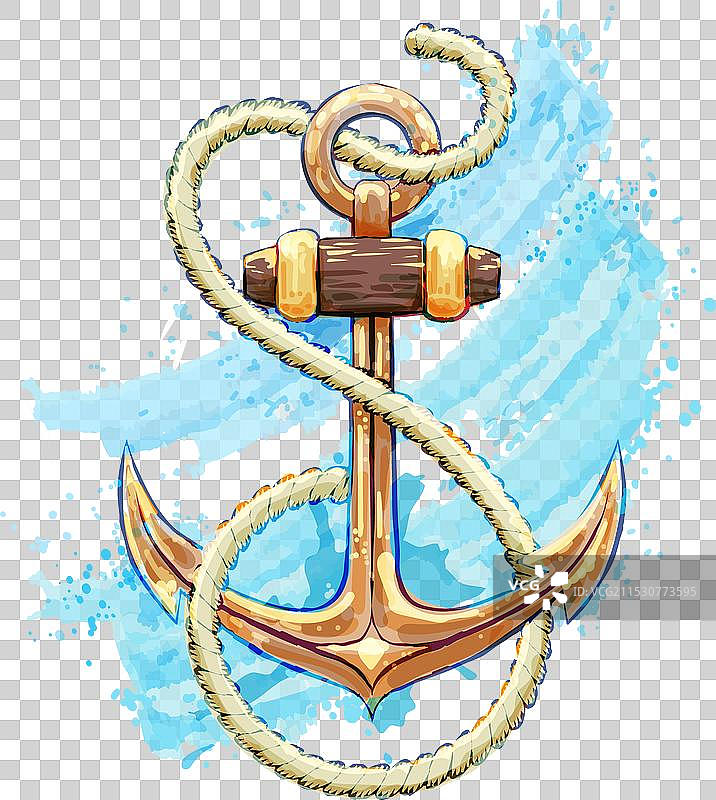 水彩风格的锚与绳索图片素材